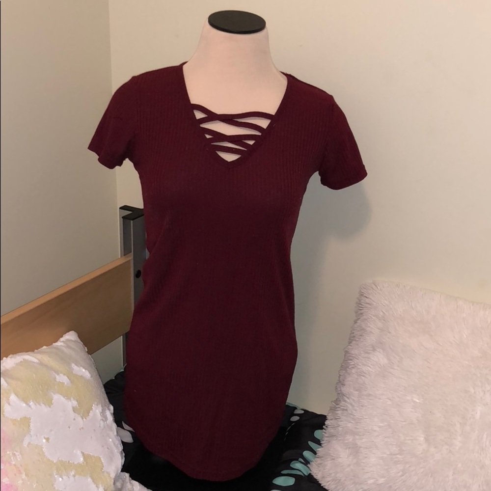 Ribbed Burgundy Lattice Top